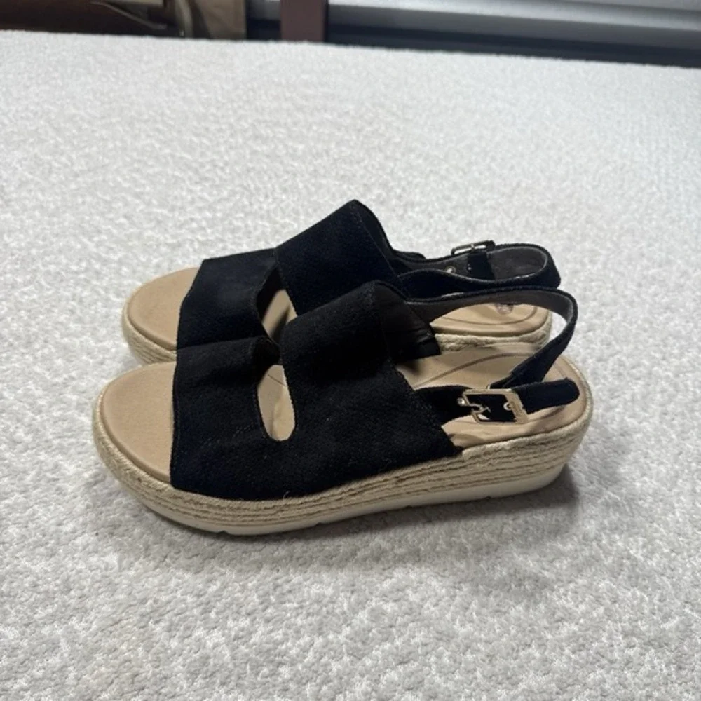Dr Scholls Womens Oh Hey Wedge Comfort Espadrille Sandals Black Platform Sz 8.5M